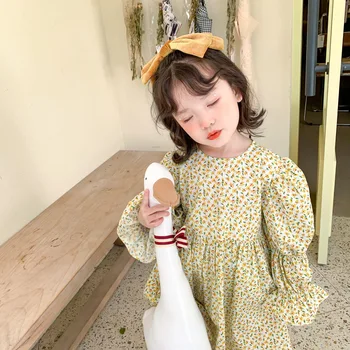 Pavasarį Naują korėjos stiliaus mergina suknelė medvilnės gėlės modelis ilgomis rankovėmis princesė dress saldus mielas suknelė kūdikių mergaitės