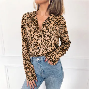 Seksualus Rožinis Gyvūnų Leopardas Spausdinti Moterų Palaidinė ilgomis Rankovėmis Laisvi Marškinėliai Viršūnės V Kaklo Elegantiškas Chemise Femme 3xl Plius Dydis