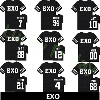 Kpop EXO Kay Sehun Xiumin Baekhyun Terra Lipdukas T-shirt Moterims Marškinėlius EXO Harajuku EXO Gerbėjai Top Marškinėliai Homme