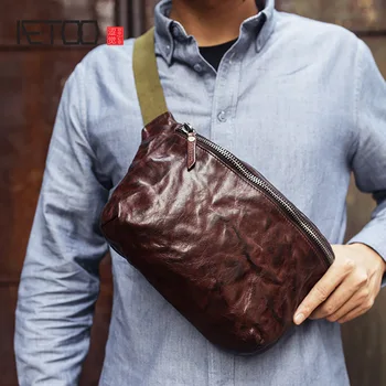 AETOO Vyrų krūtinės maišelį, senovinių rankų darbo atsitiktinis sportinis krepšys, augaliniai rauginimo karvės odos pasviręs juosmens krepšys