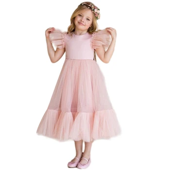 Gėlių Mergaitės Suknelė Vaikų Bridemaid Vestuvių Suknelės Vaikams Rožinės Spalvos Tiulio Chalatai 2020 Naujų Mergaičių Boutique Šalies Dėvėti Elegantiškas Frocks