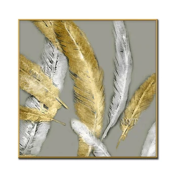 Aukso Abstrakčiai Plunksnų Aliejaus Tapybai Šiuolaikinio Namų Dekoro Rankomis tapytos Drobės Meno Kūrinys Menas, Sienų Dekoras, Paveikslai Meno Sienos Nuotraukas