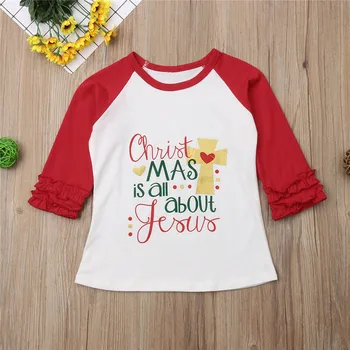 Naujagimio Bamblys Kūdikių Mergaičių Viršūnes Laišką, Print T-shirts Kalėdos Raukiniai Viršūnes Raudona Long Sleeve T Shirt Kalėdų Vaikas Drabužius 0-5Years
