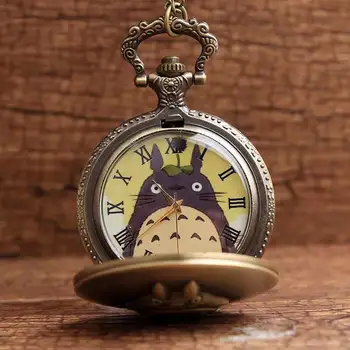 Anime Animaciniai Totoro Kišeninių Laikrodžių grandinėlės Karoliai Retro Kvarco Kišeniniai Pakabukas Vaikams Dovanos Relogio De Bolso reloj