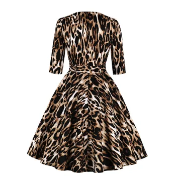 Moterų Leopardas Spausdinti Atsitiktinis Pavasario, Rudens Dress 2019 Vintage Stiliaus Elegantiškas Frilled Linijos Apačia 