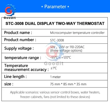 STC-3008 DC 12V 24V AC 220V 10A Dual Skaitmeninis Temperatūros Reguliatorius Termostatas Thermoregulator Inkubatorius Zondas Šildymo Aušinimo