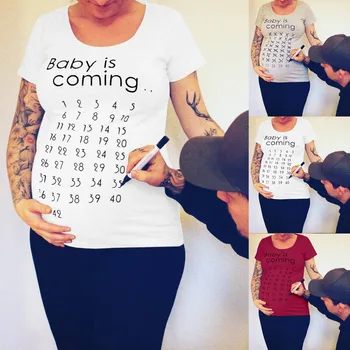 Kūdikis Ateina, Print T-Shirt Moterims, Motinystės Drabužiai Nėščioms Trumpi Marškinėliai Juokinga Viršuje Fotografijos fotosesiją Plius Dydis