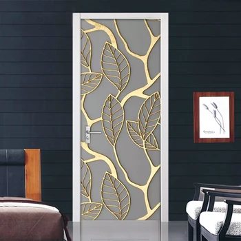 3D Aukso Lapai Vandeniui PVC lipnios Durų Lipdukas Tapetai, Sienų Lipdukai Šiuolaikinių Studijų Gyvenamasis Kambarys Durų Apdailos Freskos