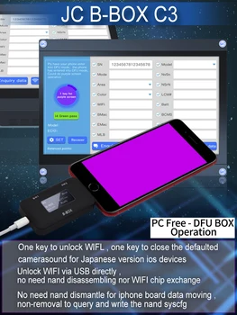 JC B-BOX C3 DFU Priemonė A7-A11 iPhone SE/6/6P/6S/6SP/7/7P/8/8P/X One Klavišą Violetinė Režimas Atrakinti WIFI Keisti NAND Syscfg Duomenys