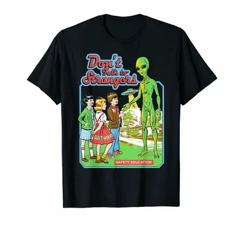 Negalima Kalbėti Su nepažįstamu žmogumi Juokinga UFO Žalia Užsienietis Viršūnes Tee Marškinėliai Dovana Hip-hop Viršūnės T-Shirt