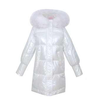 2020 moterų žiemos ilgos parkas sidabro storio medvilnės, paminkštinta striukės gobtuvu su kailio apykakle atsitiktinis šiltas negabaritinių femme paltai