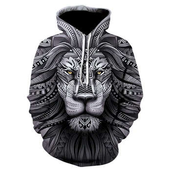 Vyriški 3d harajuku liūto galva hoodie su nauja gyvūnų simbolių spausdinimo hoodie, ir 2019 prekės hoodie su retro tracksuit street