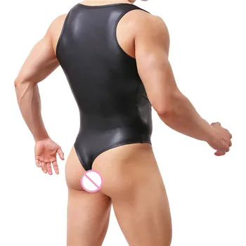 Sexy Gay Bodysuits Dirbtiniais Odos Leotard Latekso Jumpsuits Varpos Dėklas Undershirts Imtynių Singlet Wetlook Atidaryti Užpakalis Sekso Catsuit