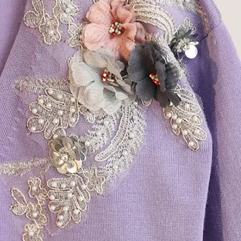 Siuvinėjimo Gėlių Megzti Moterų susagstomi megztiniai Megztinis su V-kaklo, Kišenėje Viena Breasted Moterų Megztiniai 2021 Naujų Rudens Mergina Saldus Viršų