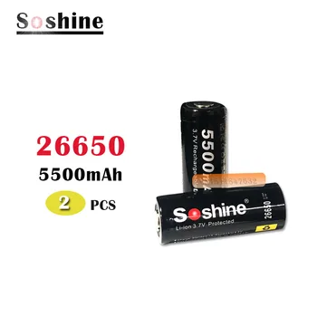 2vnt Soshine 26650 Baterija 5500mAh 3.7 V 26650 Saugomų Li-ion Baterijos Ląstelių PCB 26650 Batteria