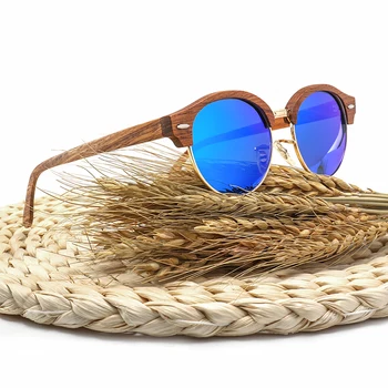 Pusiau Taškus apvaliosios Medienos Akiniai nuo saulės Vyrams ir Moterims Poliarizuota UV400 Moteriški Saulės akiniai Gera Dovana