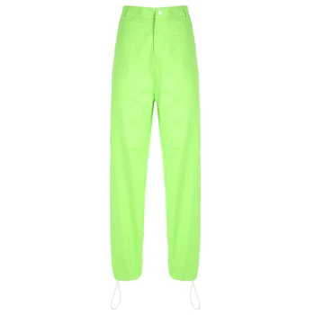 Sweetown Fluorescencinė Žalia Hipių Aukšto Liemens Kelnės Moterims Prarasti Pavasario Vasaros Mygtuką Skristi Krovinių Kelnės Streetwear 2019 Naujas