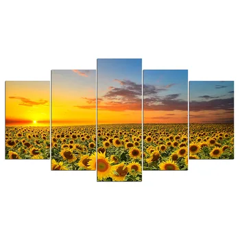 Drobės Atspausdinti Plakato Sienos Menas 5 Gabaliukai, Saulėgrąžų Saulėlydžio Tapybos Golden Flower Srityje Nuotraukas Kambarį Dekoro Modulinės Rėmelį
