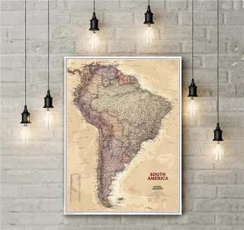 Antikvariniai Išvaizdą Pietų Amerikos Žemėlapį, Aiškios Linijos Išskirtinį Dizainą Geographic Drobė Sienos Lipdukas Namų Dekoro Kavinė Baras Baras Spausdinti Plakato