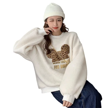 Disney Mickey moteris ėriukų megztinis storas ir švelnus rudens ir žiemos ilgomis rankovėmis prarasti mados atsitiktinis šiltų drabužių