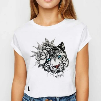 Moteriški marškinėliai atsitiktinis Tigras kūrybos iliustracijos Harajuku grafikos spausdinimo baltos spalvos marškinėliai trumpomis rankovėmis ponios moterys, T-shirt