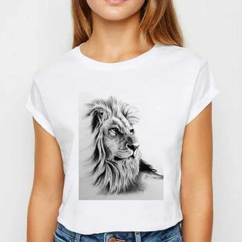 Moteriški marškinėliai atsitiktinis Tigras kūrybos iliustracijos Harajuku grafikos spausdinimo baltos spalvos marškinėliai trumpomis rankovėmis ponios moterys, T-shirt