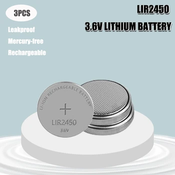 3PCS Li-ion Įkraunama Baterija LIR2450 3.6 V, 2 VNT Ličio sagos formos elementai, Moneta Ląstelių Žiūrėti Baterijų LIR 2450 Pakeičia CR2450