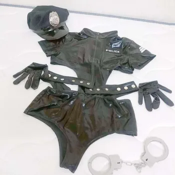 Woemn Helovinas Antrankiai Policija Cosplay Kostiumai Moterų Policininkas Kostiumas Seksualus PVC Catsuits Vaidmenų Žaidimai Policininkas Kostiumai