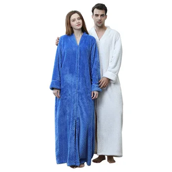 Mėlyna Žiemos maudymosi chalatai Moterims, Vyrams, Chalatas, Rudenį, Žiemą Šilta ilgomis Rankovėmis Flanelė Skraiste Moterų Sleepwear Holai Homewear Pižamos