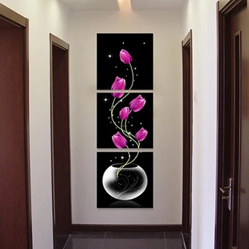 3-Dalių Komplektas Pink Tulip Gėlių Namų Puošybai Piešimo Core Mados, Stiliaus, Gyvenimo Kambario Sienos, Namo Apdailos