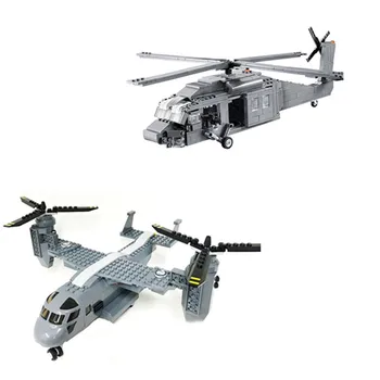 H&HXY 2114 562Pcs/ 2113 318Pcs BuildingBlocks Karinės UH-60 BLACK HAWK Lėktuvą, Lėktuvas Sraigtasparnis Plytos, Blokai Decool Žaislai