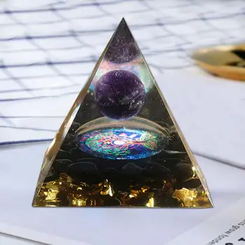 Orgonite Piramidės 60mm Ametistas Krištolo Rutulys Su Obsidianas Gamtos Cristal Akmens Orgone Energijos Gijimas Reiki Chakra Daugiklis