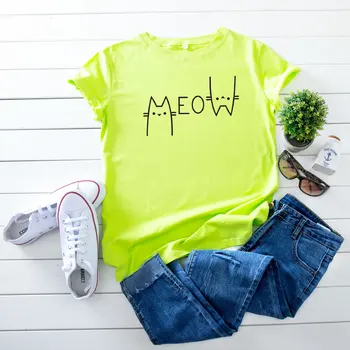 JCGO Vasarą Moterys T Shirt S-5XL Plius Dydis Medvilnės Funny Cat Spausdinti Trumpas Rankovės Lady Tees Viršūnes Atsitiktinis O-Kaklo Moterų Marškinėlius