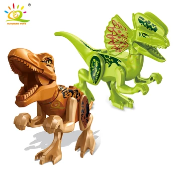 HUIQIBAO 8pcs Dinozaurų Modelio duomenys Blokai Juros periodo Raptor Tyrannosaurus Triceratopsas Plytų pasaulio vaikų Žaislai Vaikams