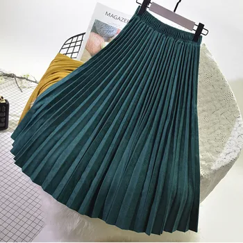 2020 m. rudens ir žiemos naujas top brand deerskin klostuotas sijonas ilgas aukšta juosmens linija sijonas moterų rudenį dviejų sluoksnių retro ilgas sijonas