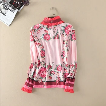 Mados Visiškai Rankovėmis Marškinėliai 2020 M. Vasarą Naujas Prabangus Moterų Rožinė Sweet Shirt Gėlių Spausdinti Susiėmę Apykaklės Moterys Dizaineris Palaidinukės