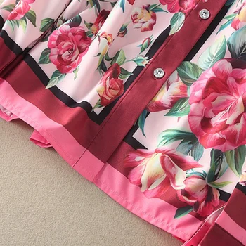 Mados Visiškai Rankovėmis Marškinėliai 2020 M. Vasarą Naujas Prabangus Moterų Rožinė Sweet Shirt Gėlių Spausdinti Susiėmę Apykaklės Moterys Dizaineris Palaidinukės