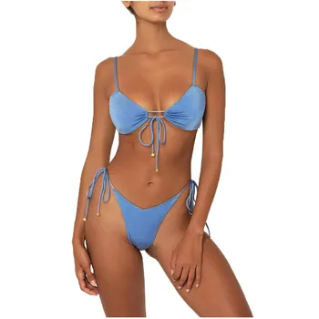 2020 Bikini komplektas Moteris rožinė stebėjimo maudymosi kostiumėliai, Tvarstis Bandeau Push-Up Bikinis maudymosi kostiumėlis vasaros maudymosi kostiumai Paplūdimio Drabužiai P0