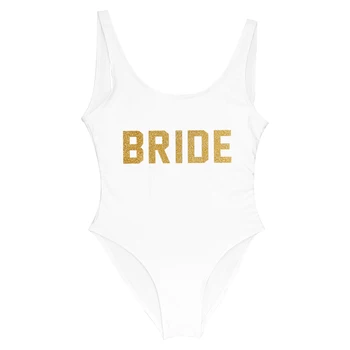 Kietojo Swimwears Moterų Vientisi Maudymosi Kostiumėlį Komanda Nuotaka Aukso Blizgučiai Priekyje Ir Užpakalinėje Spausdinti Bodysuit, Bernvakarių Bikini