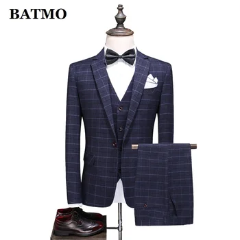 BATMO 2020 naują atvykimo aukštos kokybės pledas atsitiktinis tinka vyrams,vyriškos vestuvinės suknelės,švarkai+kelnes+liemene,plius dydis S-5XL SJT61