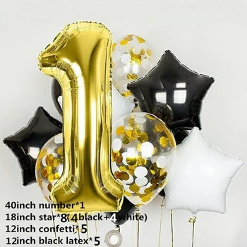 20pcs 40 colių skaitmeninio star aliuminio folija balionai latekso kamuolys derinys vaikų 1st birthday party apdailos balionas