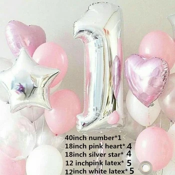 20pcs 40 colių skaitmeninio star aliuminio folija balionai latekso kamuolys derinys vaikų 1st birthday party apdailos balionas