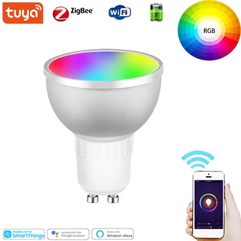 Zigbee 3.0 Gu10 smart LED lemputė 5W RGB veikia su Tuya SmartThings Programėlė balsas kontrolės Alexa Aidas Plius 