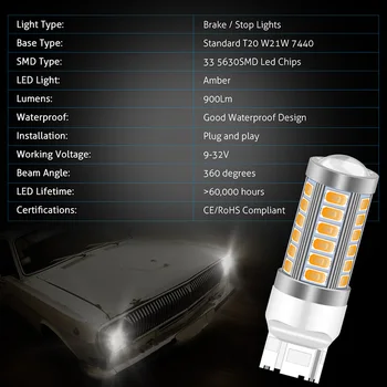 2vnt 900Lm 7440 992 T20 Canbus led lemputes, LED automobilio Posūkio Signalo Žibintai Gintaro Balta Raudona Mėlyna 12V Toyota Corolla CHR RAV4 2019