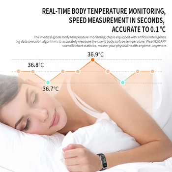 Lerbyee T6 Kūno Temperatūra Smartwatch 0.96 colių Širdies ritmo Monitorius Lauko Sveikatos Juosta Skambučių Priminimas Fitneso Žiūrėti iOS