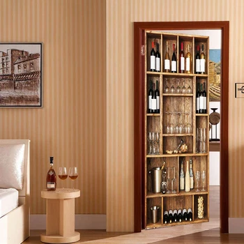 Creative 3D Durų Lipdukas Vyno Kabineto Lipni Tapetai Ant Durų 