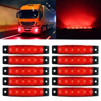 10x 6 LED Priekaba Indikatorius Šoniniai Gabaritiniai Autobusų Šalinimo Lemputė 12V 24V Galiniai Išoriniai Žibintai Sunkvežimių Van Karavanas RV Sunkvežimis Raudona