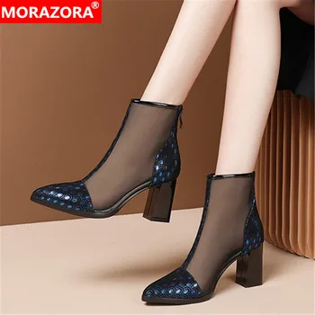 MORAZORA 2020 m. Rudens mados batai storio aukšti kulniukai pažymėjo tne ponios batai, natūralios odos juodos spalvos moterų batai