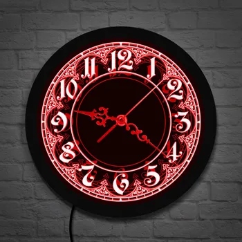 Išgalvotas Numeriai Derliaus Dizaino Apšviestos Sienos Laikrodį, Daug Sieninių Šviestuvų Naujovė Apvalus Laikrodis Naujiena Arabiškais Skaitmenimis Žiūrėti