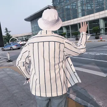 Korėjos Juostele Laisvi Vyrai Marškinėliai Balti ilgomis Rankovėmis Mygtuką Apykaklės Marškinėliai Atsitiktinis Stilingas High Street Vyrai Pavasario Drabužių Naujas MM60NCS